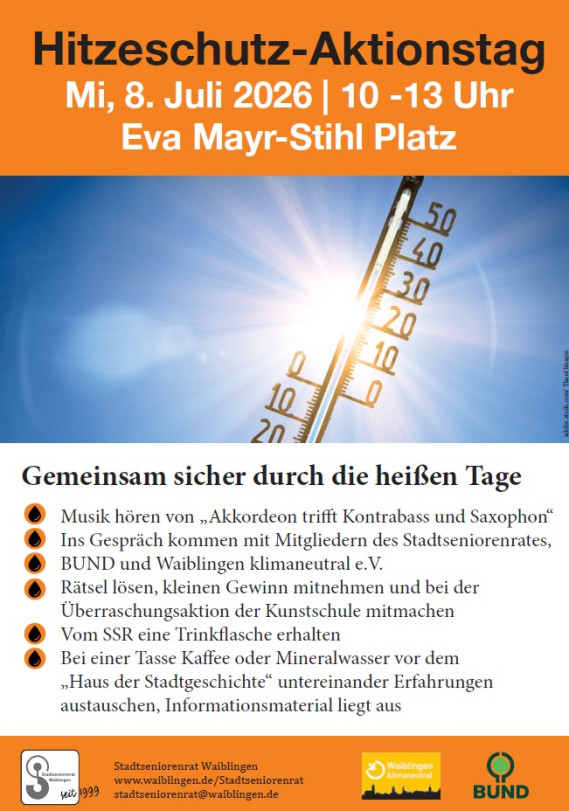 Hitzeschutztag Waiblingen 8. Juli 2026, 10-13 Uhr Eva Mayr-Stihl-Platz Hitzeschutztag Waiblingen 8. Juli 2026, 10-13 Uhr Eva Mayr-Stihl-Platz