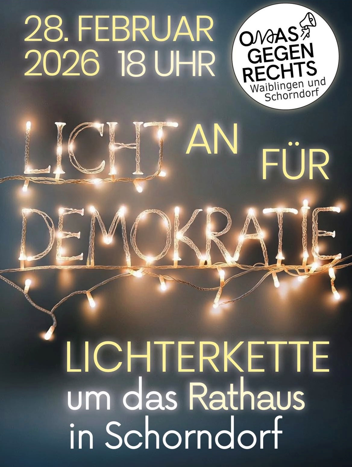 Aufruf der OMAS GEGEN RECHTS zur Lichterkette am 28. 2.2026, 18 Uhr in Schorndorf
