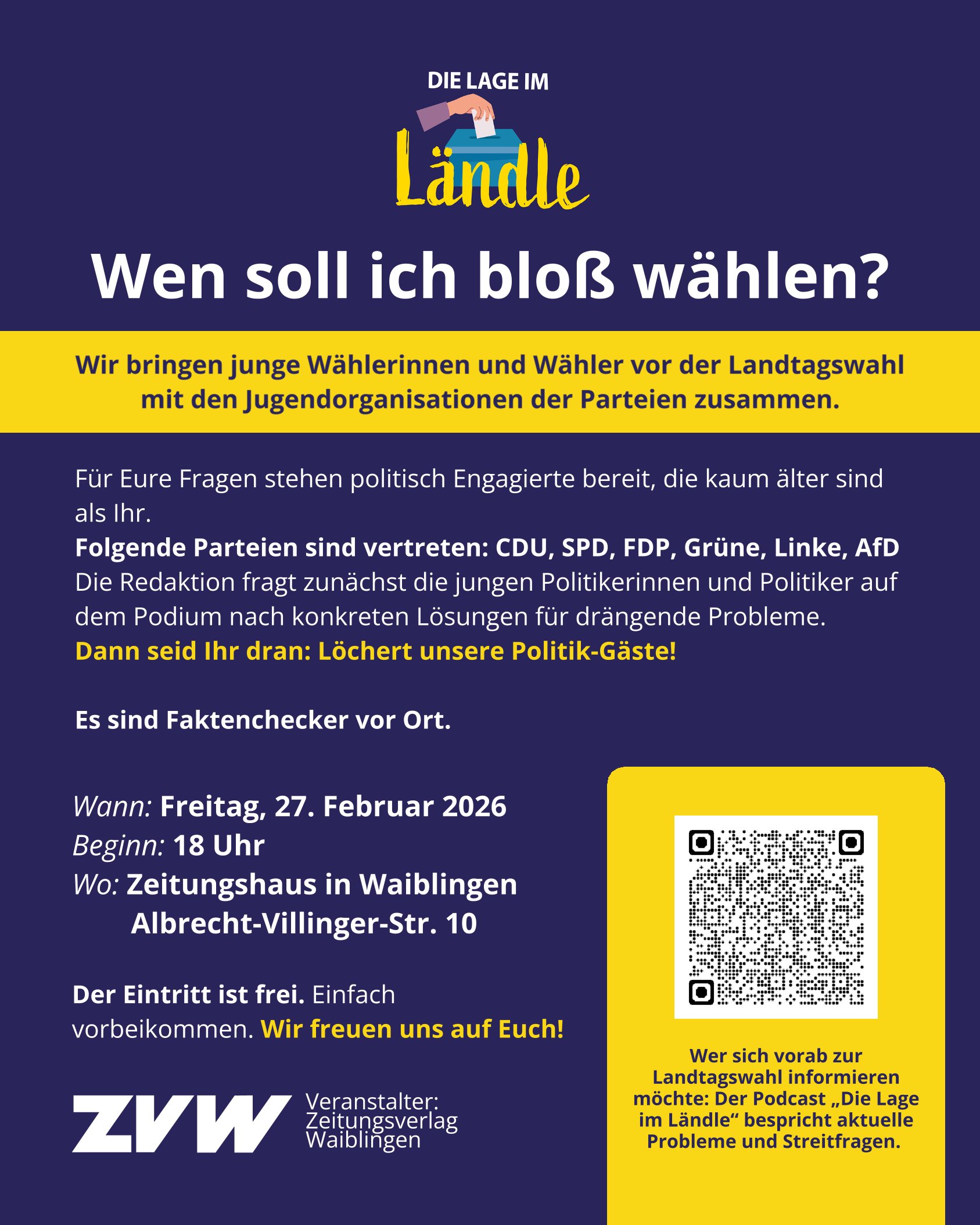 Einladung zur Veranstaltung am 27. Februar um 18 Uhr im Zeitungshaus in Waiblingen