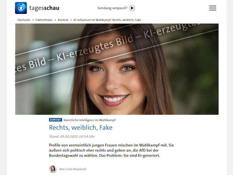 Tagesschau - Künstliche Intelligenz im Wahlkampf Rechts, weiblich, Fake