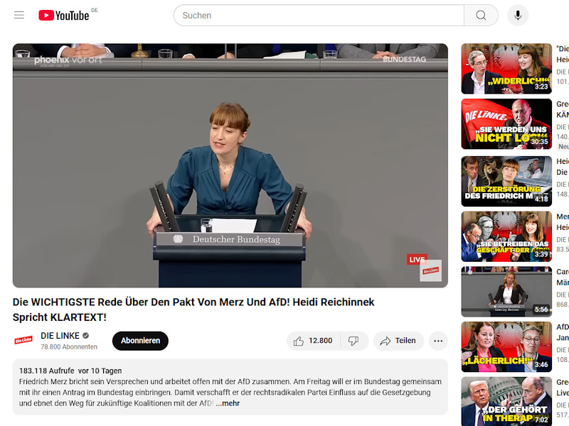 You Tube - Rede der MdB Heidi Reichinnek