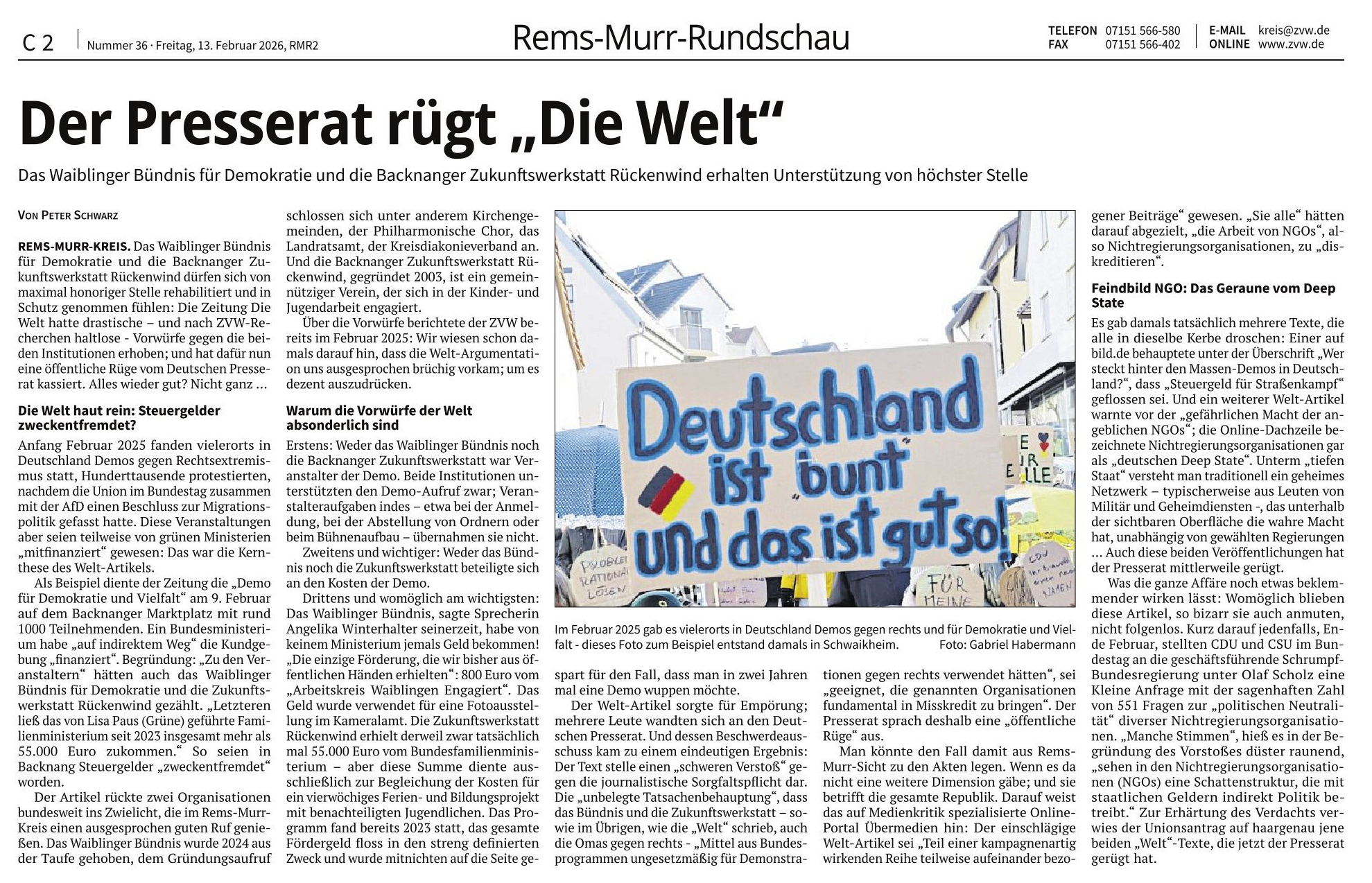Der Presserat r&uuml;gt „Die Welt“ - WKZ vom 13. Februar 2026
